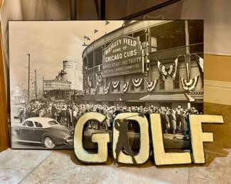 Wrigley Field Stadium Picture & Golf Wooden Sign