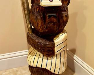 Wooden Carved Baseball Bear 