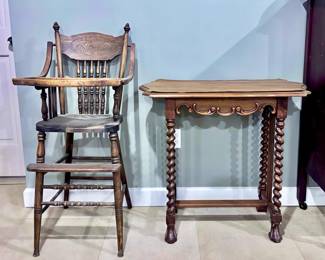 Vintage High Chair and Barley Twist Leg Table