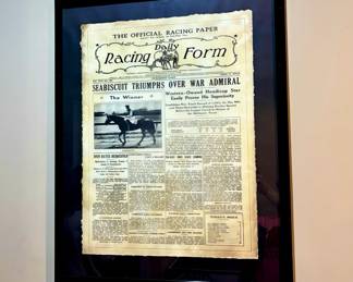 1938 Daily Racing Form Seabiscuit Triumph’s Over War Admiral Framed