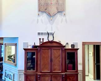 Tapestry, Horns, 3pc Cabinet with Bookshelves