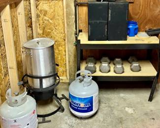 Turkey Fryer, Dumbbells, JBL Speakers and Propane Tanks ( Located in building #2 on the property)