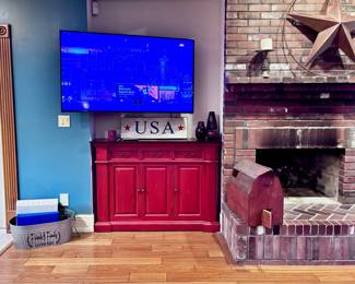 TV, Red Console Table and Home Décor 