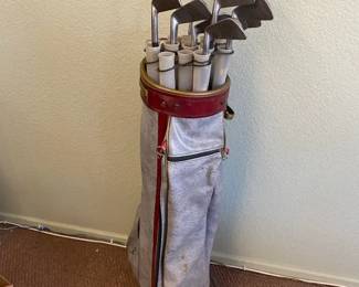 Golf Clubs With Bag Opened Box Of Golf Balls