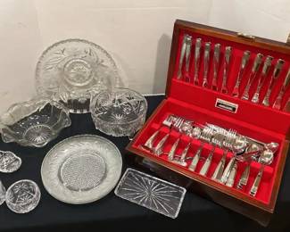 Oneida Silver plate Set And Glass Serving Items