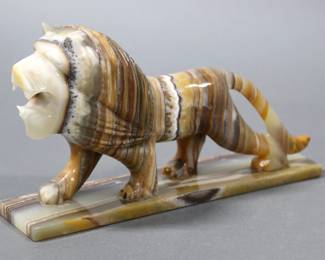 Vintage Carved Onyx Lion Statue