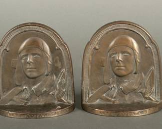 1929 Charles Lindbergh Book Ends. 5 1/2" tall. Made by C.O.P.R.
