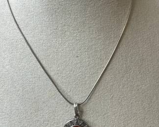 925 Silver Necklace With Sun Shaped Amber Pendant