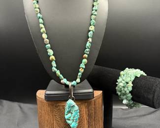 Vintage Jadeite Stretch Bracelet And Faux Jade Necklace