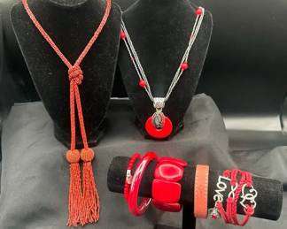 Red Costume Jewelry Featuring Coral Red Seed Beaded Necklace