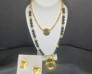 Carlton Ridge for Sutton Hoo Brass Dipped in 24k Gold Earrings and 2 Necklaces