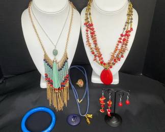 Uncas Manufacturing Costume Ring with Blue Glass Bangle Beaded Necklaces and More