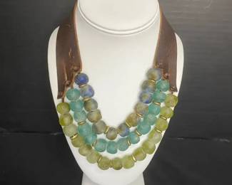 Stephanie Leigh ThreeStrand Bead and Leather Krobo Necklace