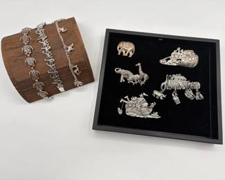 African Animal Charm Bracelets And Noahs Ark Broaches