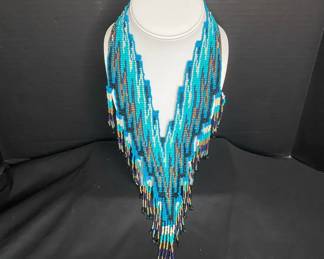 Woven Teal Bead Necklace