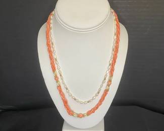 Vintage Pearl Necklace and Coral Necklace with Accent Pearls