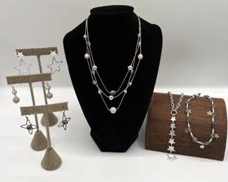 SilverToned Stars And Sparkles Earrings And Necklaces