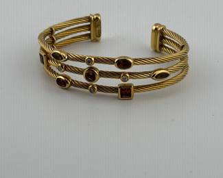 Rare David Yurman 18k Gold Diamond Multi Stone 18k Gold 3 row Confetti Bracelet 