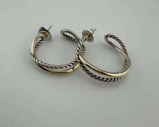 David Yurman 18k Gold Sterling silver Crossover hoop earrings 
