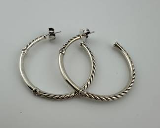 David Yurman Classic large Sterling and Diamond Hoop Earrings 