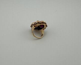 Extravagant Ruby Diamond Enamel cocktail ring. 