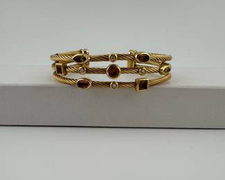 Rare David Yurman 18k Gold Diamond Multi Stone 18k Gold 3 row Confetti Bracelet