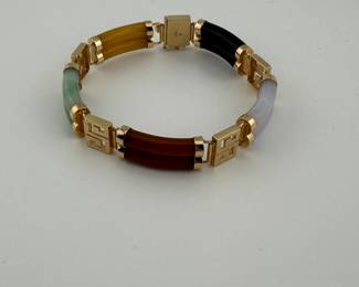 14K gold multicolored jade good fortune link bracelet 