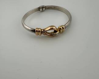 14k yellow/rose gold sterling bangle with diamonds 