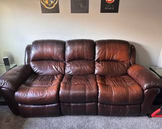 Leather sofa with electric foot rest