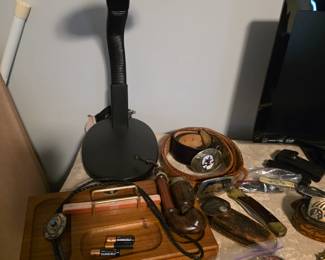 Task lamp, Key chains, knives, Fairfax dresser desk valet jewelry box