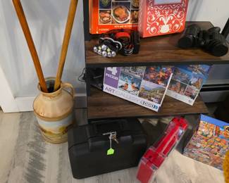 Canes, cookbooks, puzzles, battery holder