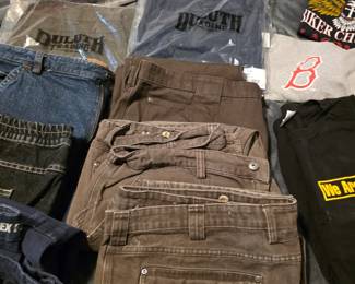Mens jeans, Duluth Trading in bag shirts, Boston tee