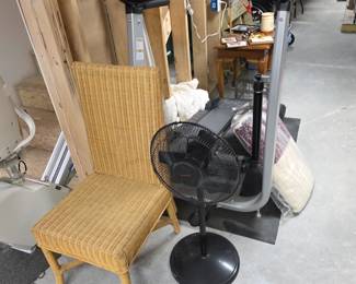 Rattan chair, floor fan, tredmill