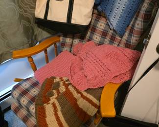 Totes, Hand made shawls and lap blankets, Large tote, Wooden glider