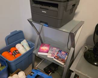 Bins of Yarn, LARGE box of office supplies, Printer, Two tier Shelf
