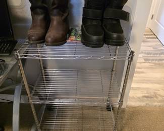 Three tier metal rolling rack, Mens boots