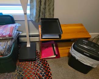 Dr style Bathroom scale, Braided rug, Paper shredder, Open ended wood table