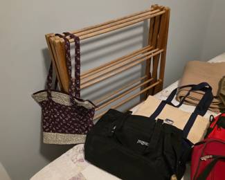 Laundry rack, assorted totes