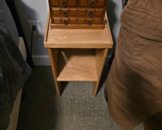 Side table, Jewelry box, wallet, Carhartt overalls