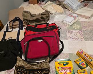 Art supplies, totes, assorted towels and linens