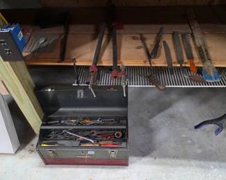 Metal Tool Box, Tools, Files, Bar Clamps