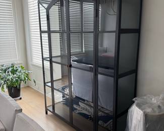 Crate and Barrel Ventana Black Metal and Glass Display Curio Cabinet