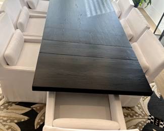 Restoration Hardware Black Oak Dining Table w/2 leaves & 8 Restoration Hardware arm chairs $5000 set.