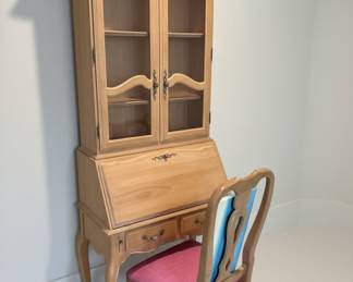 Ethan Allen Country French Style Light Oak Secretary Desk with Hutch