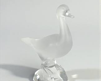 Lalique Frosted and Clear Crystal Duck Sculpture
