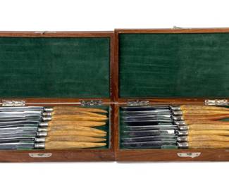 (16pc) John Hasselbring Antler Stag & Sterling Knives
