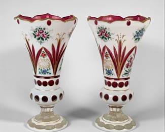 (2) Moser Bohemian Glass Overlay Vases
