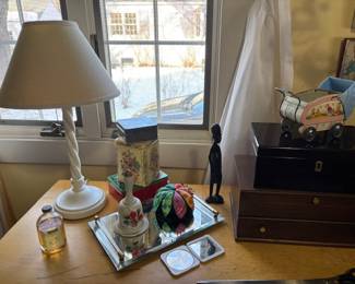 Lamp, Glass Tray, Jewelry Boxes
