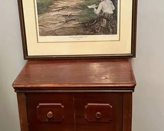 Vintage Sewing Machine Table with Framed Americana Print