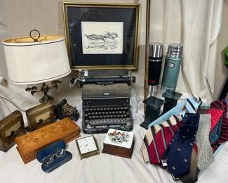 Vintage Typewriter, Helveco Clock Gentlemans Desk Accessories Collection